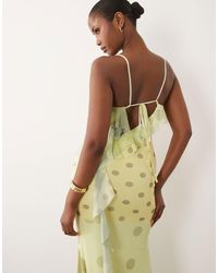 ASOS - Mesh Spliced Polka Dot Plunge Maxi Dress With Backless Frill Detail - Lyst