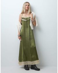 Reclaimed Vintage - Satin Jacquard Slip Dress With Lace Trims - Lyst