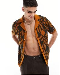 ASOS - – hemd aus rippstrick mit reverskragen und aztekenmuster - Lyst