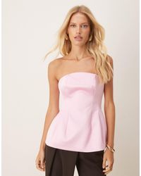 ASOS - Premium Structured Satin Peplum Hem Bandeau Top - Lyst