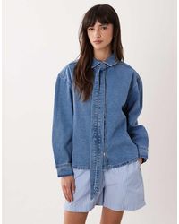Miss Selfridge - Long Sleeve Denim Shirt With Bow - Lyst