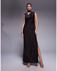 ASOS - Satin Cowl Neck Midi Dress With Scarf Neck Ties And Twist Back - Lyst