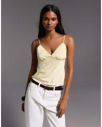 Bershka - Lace Trim Sateen Top - Lyst