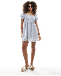 New Look - Vestito Milkmaid Corto A Righe Con Maniche A Sbuffo - Lyst