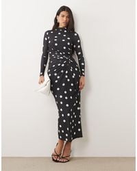 DASKA - Stretch Long Sleeve High Neck Twist Detail Maxi Dress - Lyst
