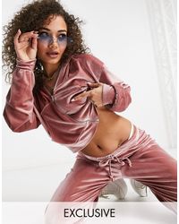 Fashionkilla Exclusive Velour Zip Through Hoodie Co-ord - Pink