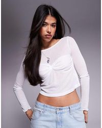 Princess Polly - Top De Manga Larga Con Cuello Barco Y Detalle En El Pecho De Tejido De Canalé Fino De - Lyst