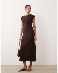 Mango - Cap Sleeve Midi Dress With Ruched Waist - Lyst