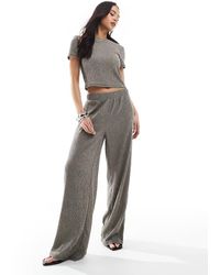 Vero Moda - Pantaloni Con Fondo Ampio Bianco E Nero Mélange Plissé Testurizzato - Lyst
