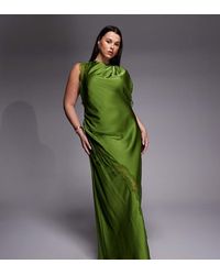 Forever New - Satin And Lace Asymmetric Shoulder Maxi Dress - Lyst