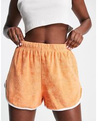 TOPSHOP Towelling Runner Short With Piping - Orange