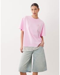 Miss Selfridge - Oversized Graphic T-shirt With Lace Trim Hem - Lyst
