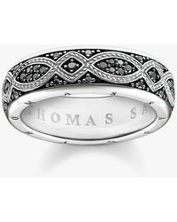 Thomas Sabo - Anillo Plateado Y Negro Con Banda Gruesa Con Diseño En Relieve De - Lyst