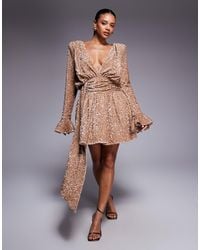 ASOS - Sequin Velvet Drape Front Mini Dress With exaggerated Shoulders - Lyst