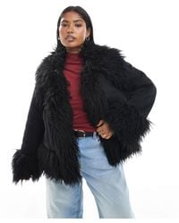 ASOS - Asos Design Curve Penny Lane Faux Fur Trim Coat - Lyst
