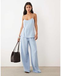 ASOS - Linen Blend Wide Leg Pull On Trouser - Lyst