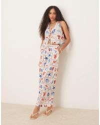 Nobody's Child - – reese – leinen-hose mit fliesen-muschelprint und weitem bein, kombiteil - Lyst