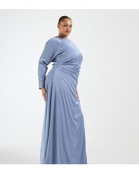 Tfnc Plus - Bridesmaids Long Sleeve Satin Maxi Dress - Lyst