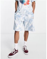 Reclaimed (vintage) Inspired Tie Dye Short Co-ord With Embroidered Hibiscus Logo - Blue
