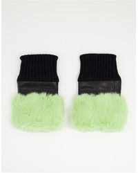 Jayley - Faux Fur Trim Fingerless Leather Gloves - Lyst