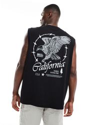 ASOS - Camiseta negra extragrande sin mangas con estampado "california" en la espalda - Lyst