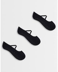 4505 - Pilates 3 Pack Non Slip Grip Socks With Elastic Straps - Lyst