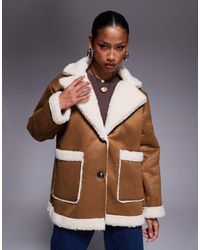 Princess Polly - Marysville Suede Collared Borg Fur Trim Pocket Front Oversized Jacket - Lyst