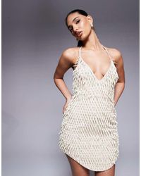 ASOS - Vestito Corto Strutturato Color Crema Con Perline 3D - Lyst