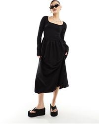 ASOS - Square Neck Long Sleeve Midi Dress With Bubble Hem - Lyst