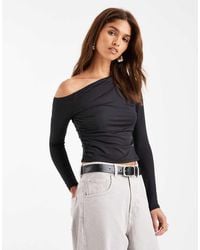 ASOS - Slinky Off Shoulder Ruched Detail Long Sleeve Top - Lyst