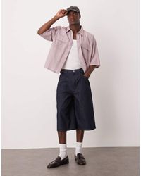 ASOS - Lange Denim Jort Met Plooien - Lyst
