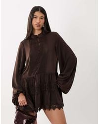 Bardot - Antonia Lace Trim Balloon Sleeve Button Down Mini Dress - Lyst