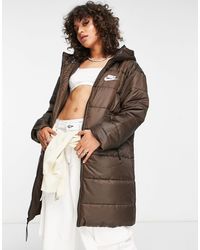 Nike Classic Longline Padded Jacket With Hood - Brown