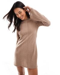 Miss Selfridge - Robe courte à manches longues évasées en tissu côtelé brossé - Lyst