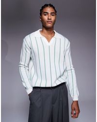 ASOS - Polo décontracté en maille à rayures et col cranté - écru - Lyst