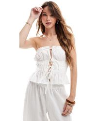 The Frolic - Exclusive Linen Blend Strapless Tie Front Ruched Beach Top Co-ord - Lyst