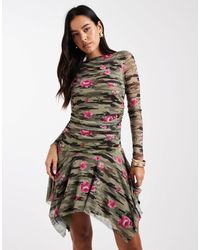 Collusion - Slinky Rose Printed Asymmetric Mini Dress - Lyst