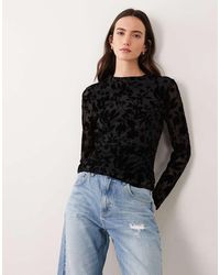 Vila - High Neck Ruched Velvet Devore Mesh Top - Lyst