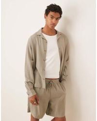 ASOS - Camisa Verde De Corte Cuadrado Con Cuello De Solapas De Mezcla De Lino De (Parte De Un Conjunto) - Lyst