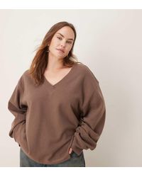 ASOS - Asos Design Curve Supersoft Ruched Sleeve V Neck Jumper - Lyst