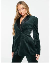 ASOS Velvet Moulded Hip Suit Blazer - Green
