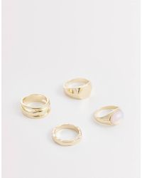 ASOS - Set Van 4 Ringen Met Ovale Steen En Zeshoekig Design - Lyst