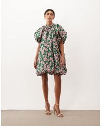 Sister Jane - Colette Jacquard High Neck Puff Sleeve Bubble Hem Mini Dress - Lyst