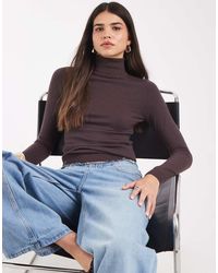 Object - Top De Punto De Manga Larga Y Cuello Vuelto Marrón - Lyst