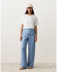 Oysho - 100% Linen Straight-leg Trousers With Turn-up Waist - Lyst