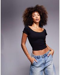 ASOS - Top De Manga Corta Con Escote Bardot De Punto Roma Premium De - Lyst
