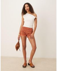 ASOS - Shirred Micro Shorts With Double Layer Lace Trim - Lyst
