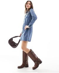 Vero Moda - Denim Overhemdjurk Met Lange Mouwen - Lyst