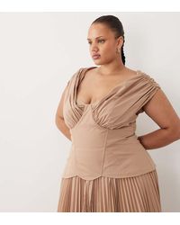 ASOS - Curve Off The Shoulder Pleated Cotton Sateen Midi Dress With Molded Hips - Lyst