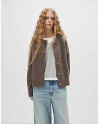Pull&Bear - Gilet boutonné à manches raglan - marron - Lyst